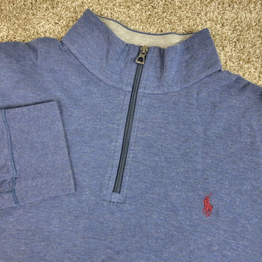 Polo Ralph Lauren Mens Large Solid Blue Pony Performance Stretch Quarter Zip
